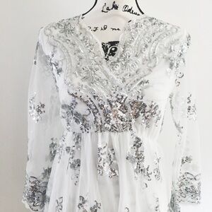 White/Silver All Over Sequin Midi Dress ONE SIZE